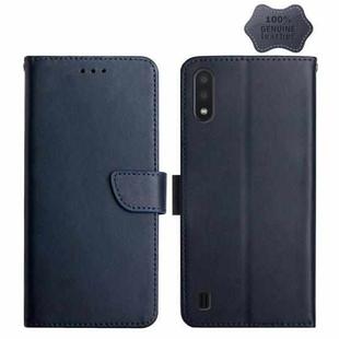 For Samsung Galaxy M10 / A10 Genuine Leather Fingerprint-proof Horizontal Flip Phone Case(Blue)