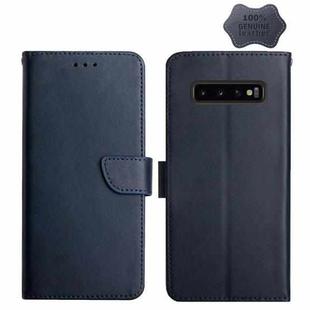 For Samsung Galaxy S10+ Genuine Leather Fingerprint-proof Horizontal Flip Phone Case(Blue)