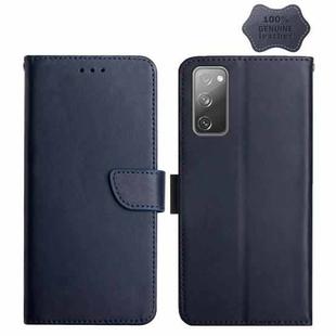 For Samsung Galaxy S20 FE Genuine Leather Fingerprint-proof Horizontal Flip Phone Case(Blue)