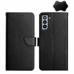 For Samsung Galaxy S21 5G Genuine Leather Fingerprint-proof Horizontal Flip Phone Case(Black)