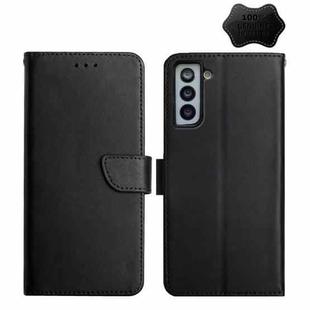 For Samsung Galaxy S21 FE 5G Genuine Leather Fingerprint-proof Horizontal Flip Phone Case(Black)