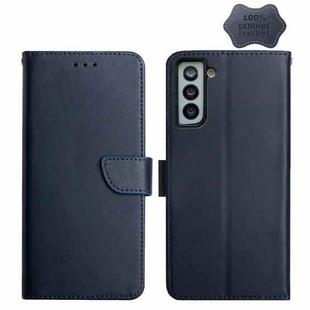 For Samsung Galaxy S21 FE 5G Genuine Leather Fingerprint-proof Horizontal Flip Phone Case(Blue)
