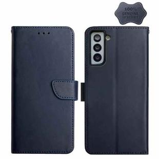 For Samsung Galaxy S21+ 5G Genuine Leather Fingerprint-proof Horizontal Flip Phone Case(Blue)