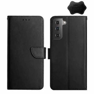 For Samsung Galaxy S22 5G Genuine Leather Fingerprint-proof Horizontal Flip Phone Case(Black)