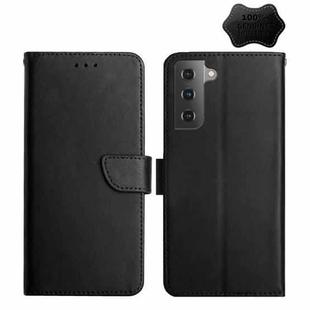 For Samsung Galaxy S22+ 5G Genuine Leather Fingerprint-proof Horizontal Flip Phone Case(Black)