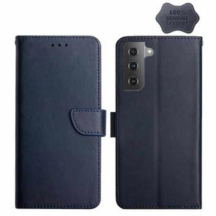 For Samsung Galaxy S22+ 5G Genuine Leather Fingerprint-proof Horizontal Flip Phone Case(Blue)
