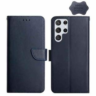 For Samsung Galaxy S22 Ultra 5G Genuine Leather Fingerprint-proof Horizontal Flip Phone Case(Blue)
