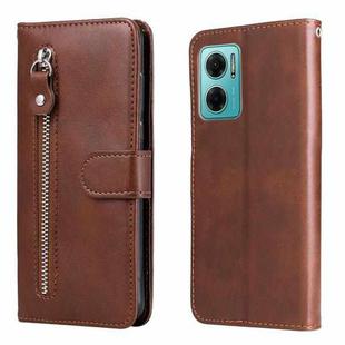 For Xiaomi Redmi Note 11E Fashion Calf Texture Zipper Horizontal Flip Leather Case(Brown)