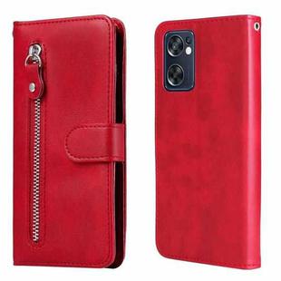 For OPPO Reno7 SE 5G Fashion Calf Texture Zipper Horizontal Flip Leather Case(Red)