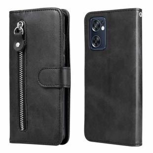For OPPO Reno7 SE 5G Fashion Calf Texture Zipper Horizontal Flip Leather Case(Black)