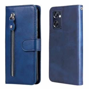 For OPPO Reno7 SE 5G Fashion Calf Texture Zipper Horizontal Flip Leather Case(Blue)