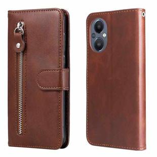 For OPPO Reno7 Z/A96 5G/OnePlus Nord N20 5G Fashion Calf Texture Zipper Horizontal Flip Leather Case(Brown)