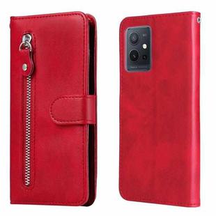 For vivo Y55 5G/Y75 5G/T1 5G Fashion Calf Texture Zipper Horizontal Flip Leather Case(Red)