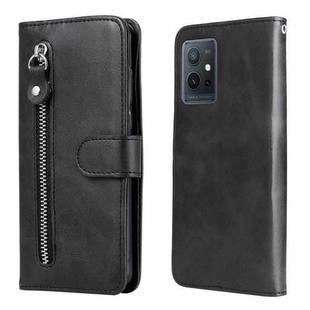 For vivo Y55 5G/Y75 5G/T1 5G Fashion Calf Texture Zipper Horizontal Flip Leather Case(Black)