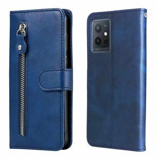 For vivo Y55 5G/Y75 5G/T1 5G Fashion Calf Texture Zipper Horizontal Flip Leather Case(Blue)