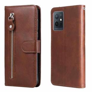 For vivo Y55 5G/Y75 5G/T1 5G Fashion Calf Texture Zipper Horizontal Flip Leather Case(Brown)