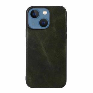 For iPhone 13 mini Genuine Leather Double Color Crazy Horse Phone Case (Green)