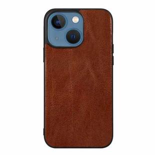 For iPhone 13 Genuine Leather Double Color Crazy Horse Phone Case(Brown)