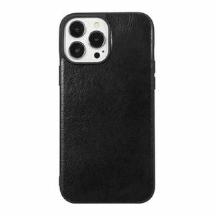 For iPhone 13 Pro Max Genuine Leather Double Color Crazy Horse Phone Case (Black)