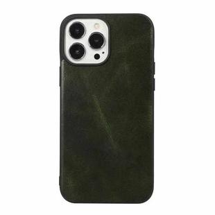 For iPhone 13 Pro Max Genuine Leather Double Color Crazy Horse Phone Case (Green)