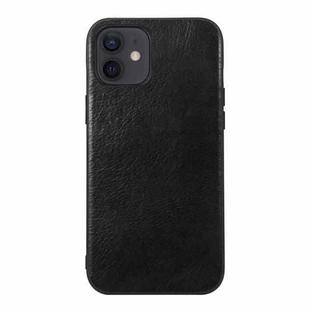 For iPhone 12 mini Genuine Leather Double Color Crazy Horse Phone Case (Black)