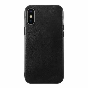 For iPhone X / XS Genuine Leather Double Color Crazy Horse Phone Case(Black)