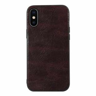 For iPhone X / XS Genuine Leather Double Color Crazy Horse Phone Case(Coffee)