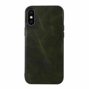 For iPhone XS Max Genuine Leather Double Color Crazy Horse Phone Case(Green)