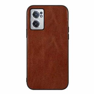 For OnePlus Nord CE 2 5G Genuine Leather Double Color Crazy Horse Phone Case(Brown)