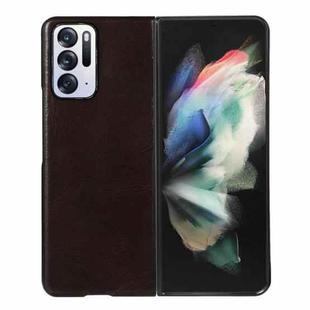For OPPO Find N Genuine Leather Double Color Crazy Horse Phone Case(Coffee)