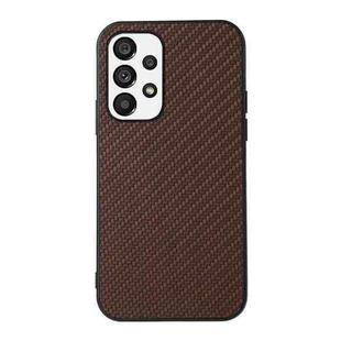 For Samsung Galaxy A73 5G Accurate Hole Carbon Fiber Texture PU Phone Case(Brown)