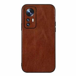 For Xiaomi 12 Pro Genuine Leather Double Color Crazy Horse Phone Case(Brown)