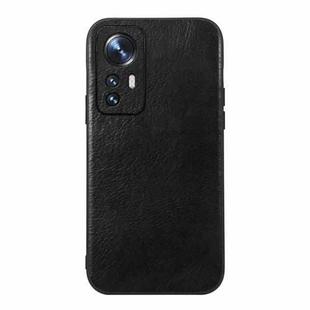 For Xiaomi 12 / 12X Genuine Leather Double Color Crazy Horse Phone Case(Black)