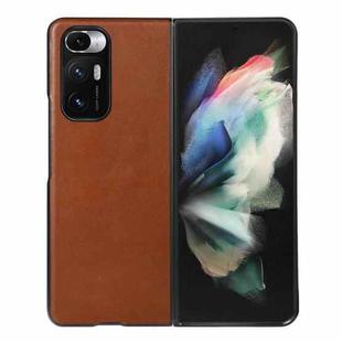 For Xiaomi Mi Mix Fold Genuine Leather Double Color Crazy Horse Phone Case(Brown)