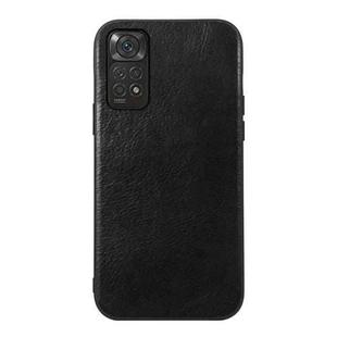 For Xiaomi Redmi Note 11S/11 Global Genuine Leather Double Color Crazy Horse Phone Case(Black)