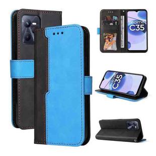 For OPPO Realme C35 Stitching-Color Horizontal Flip Leather Case(Blue)