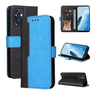 For OPPO Reno7 SE 5G Stitching-Color Horizontal Flip Leather Case(Blue)