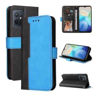 For vivo Y55 5G/Y75 5G/T1 5G Stitching-Color Horizontal Flip Leather Case(Blue)