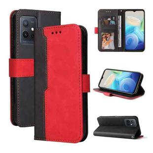 For vivo Y55 5G/Y75 5G/T1 5G Stitching-Color Horizontal Flip Leather Case(Red)
