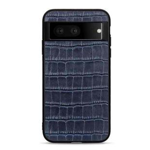 For Google Pixel 7 Accurate Hole Crocodile Texture Genuine Leather Phone Case(Blue)