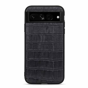 For Google Pixel 7 Pro Accurate Hole Crocodile Texture Genuine Leather Phone Case(Black)