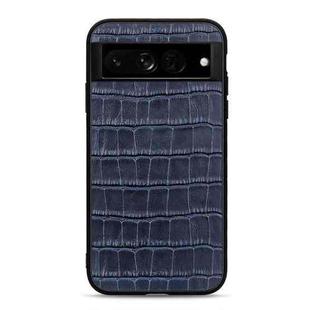 For Google Pixel 7 Pro Accurate Hole Crocodile Texture Genuine Leather Phone Case(Blue)