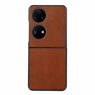For Huawei P50 Pocket Genuine Leather Double Color Crazy Horse Phone Case(Brown)