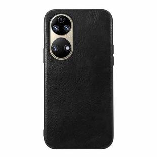 For Huawei P50 Pro Genuine Leather Double Color Crazy Horse Phone Case(Black)