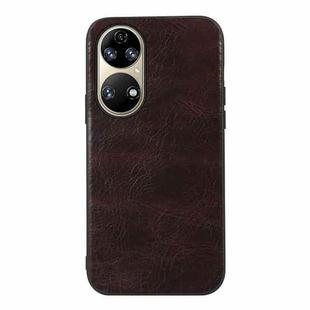 For Huawei P50 Pro Genuine Leather Double Color Crazy Horse Phone Case(Coffee)