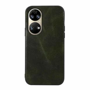 For Huawei P50 Pro Genuine Leather Double Color Crazy Horse Phone Case(Green)