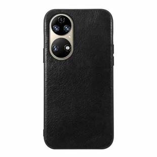 For Huawei P50 Genuine Leather Double Color Crazy Horse Phone Case(Black)