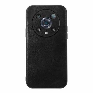 For Honor Magic4 Pro Genuine Leather Double Color Crazy Horse Phone Case(Black)