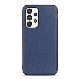 For Samsung Galaxy A73 5G Accurate Hole Lambskin Texture Genuine Leather Phone Case(Blue)