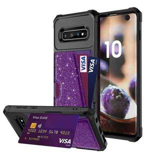 For Samsung Galaxy S10 Glitter Magnetic Card Bag Phone Case(Purple)